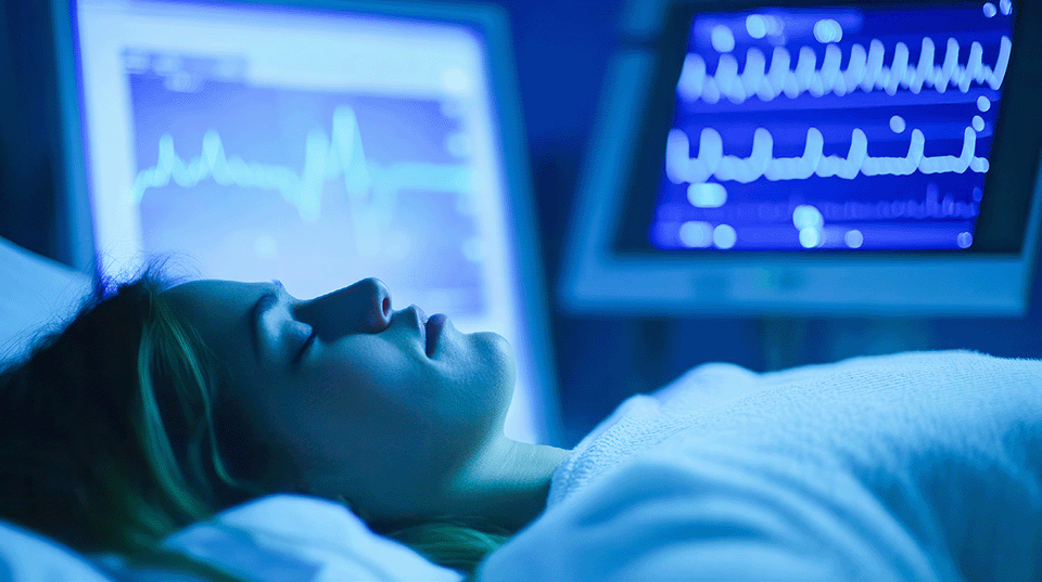 schlafende Frau mit Monitoren